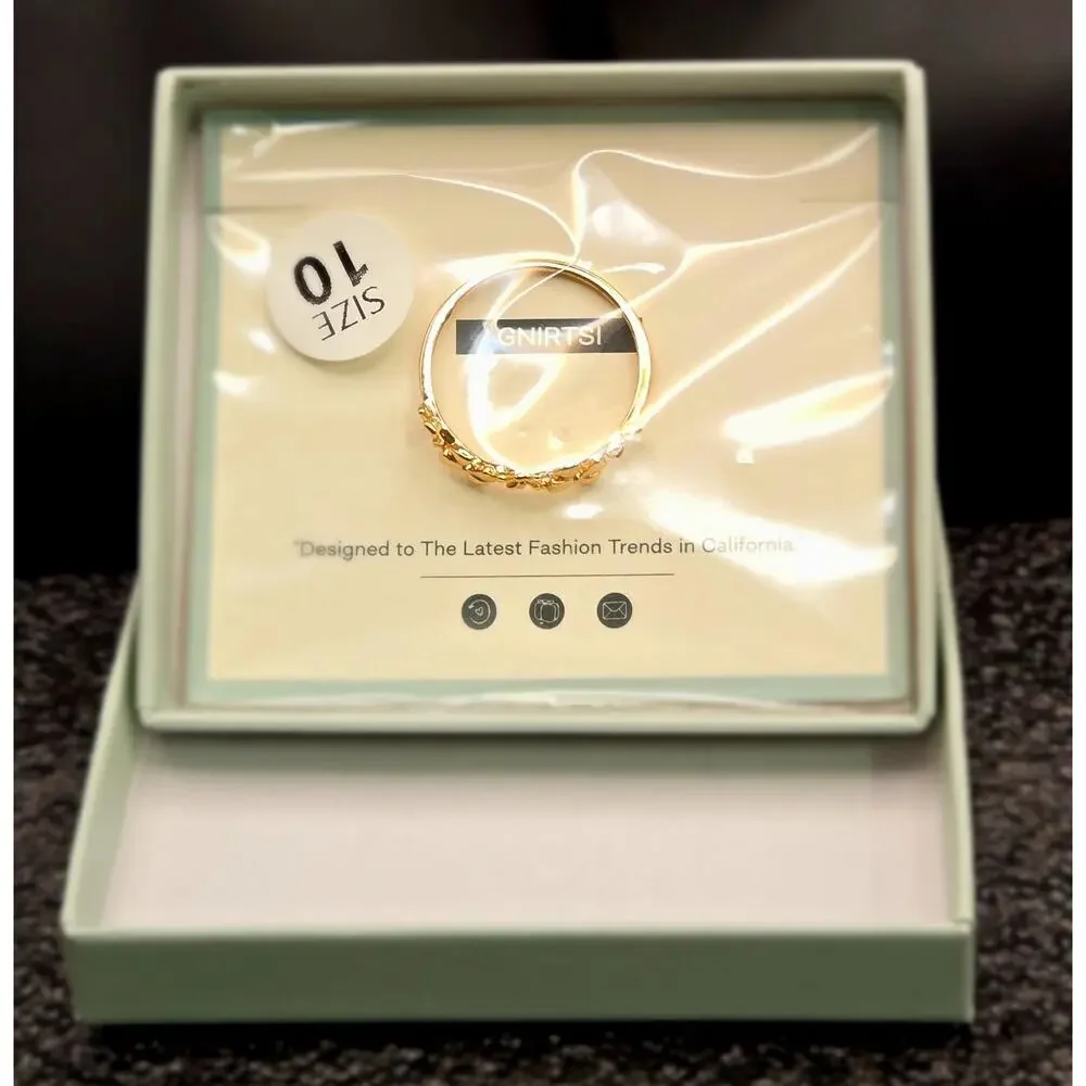 GNIRTSI Gold Ring Women 14K Gold Plated CZ Bar Minimalist Stack Band Size 10